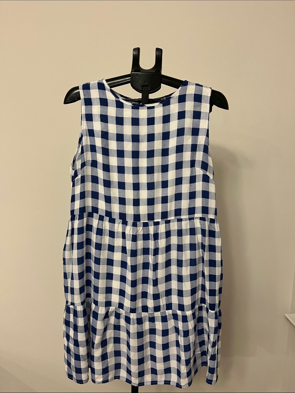 Pretty Garden Ladies XL Blue and White Gingham Tiered Dress